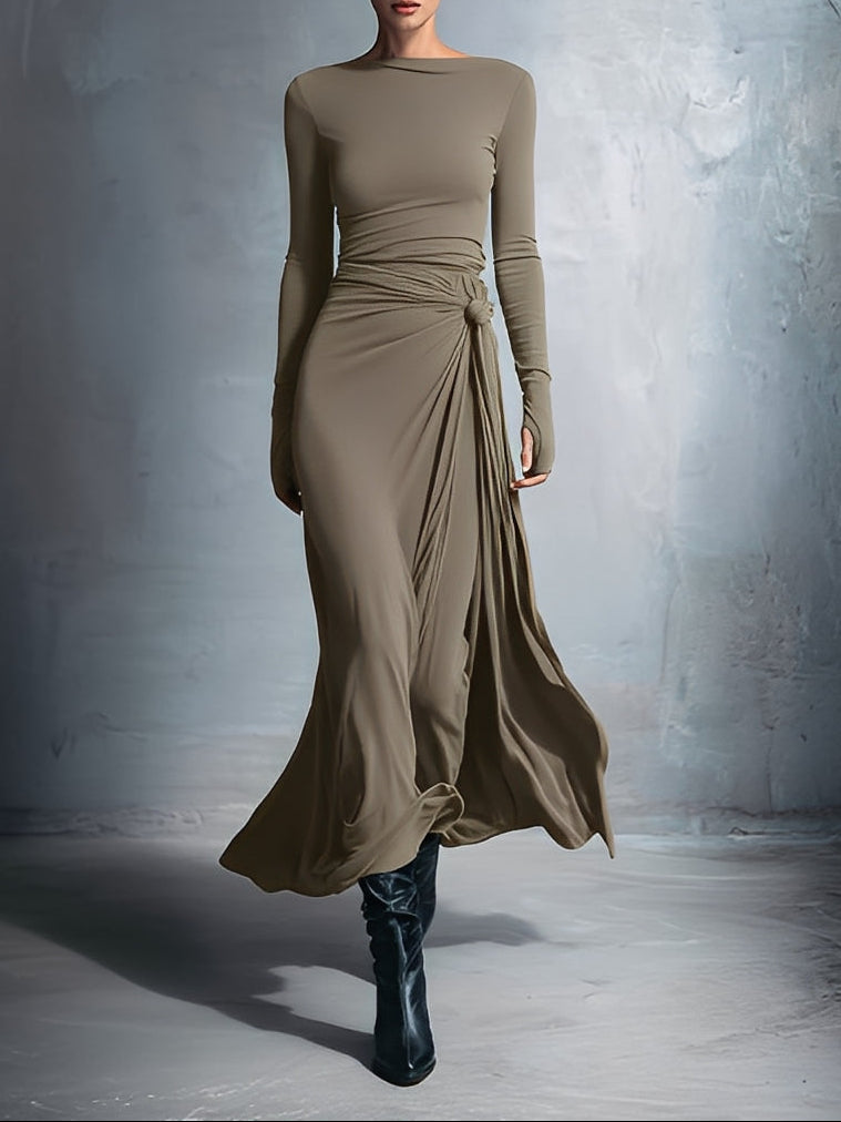 Maxi flowy side bow dress for women | Elvera -5