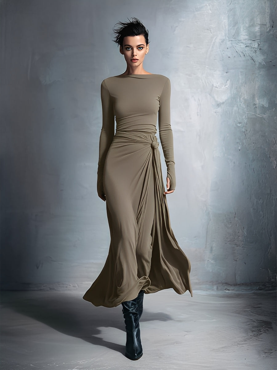 Elegant wrap maxi knot detail dress for women | Elara -6