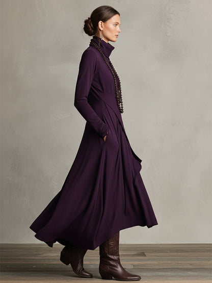 Bohemian draped maxi dress turtleneck for women | Elowen -5