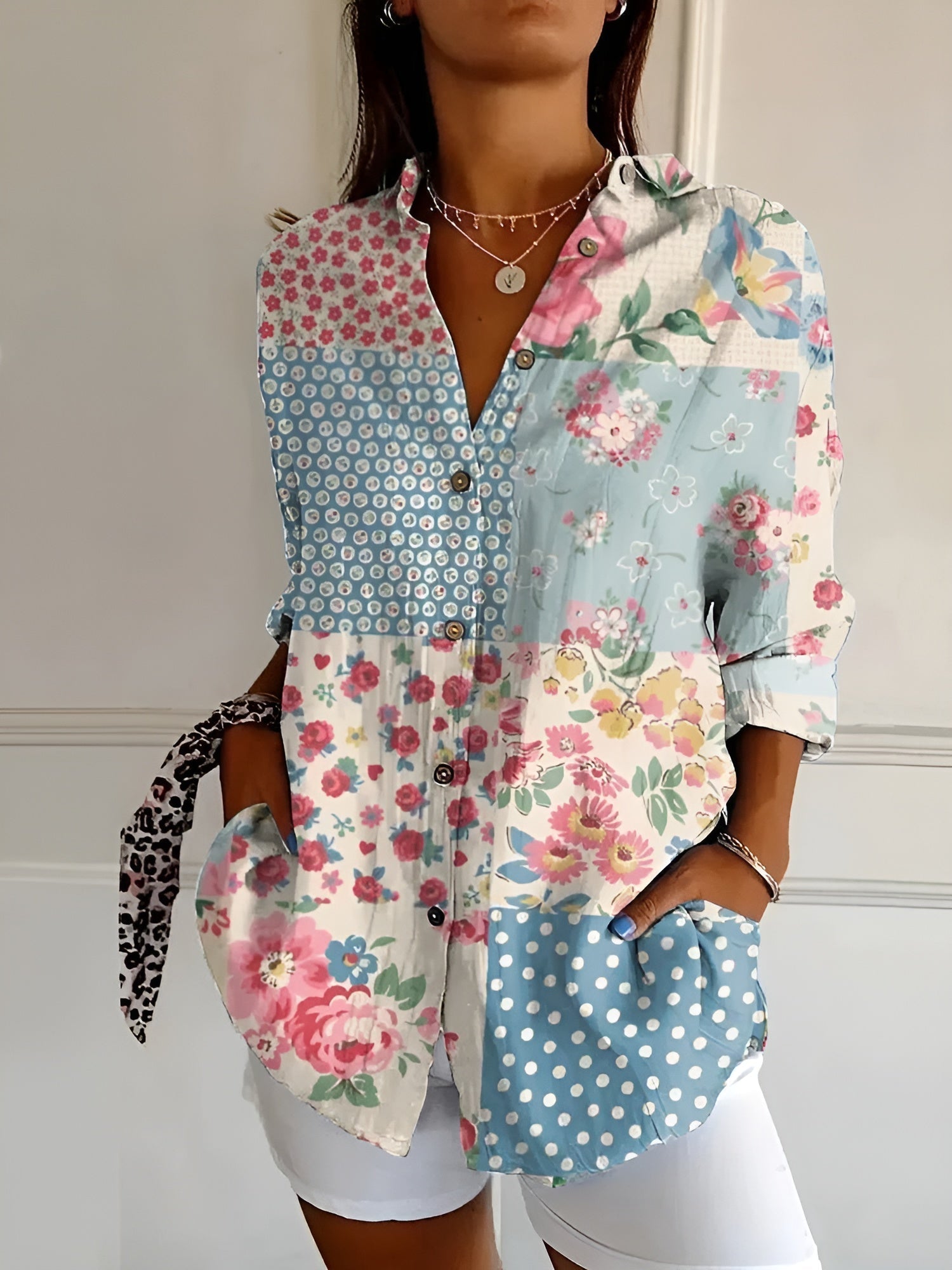 Button-up floral print shirt for women | Myrtille -3