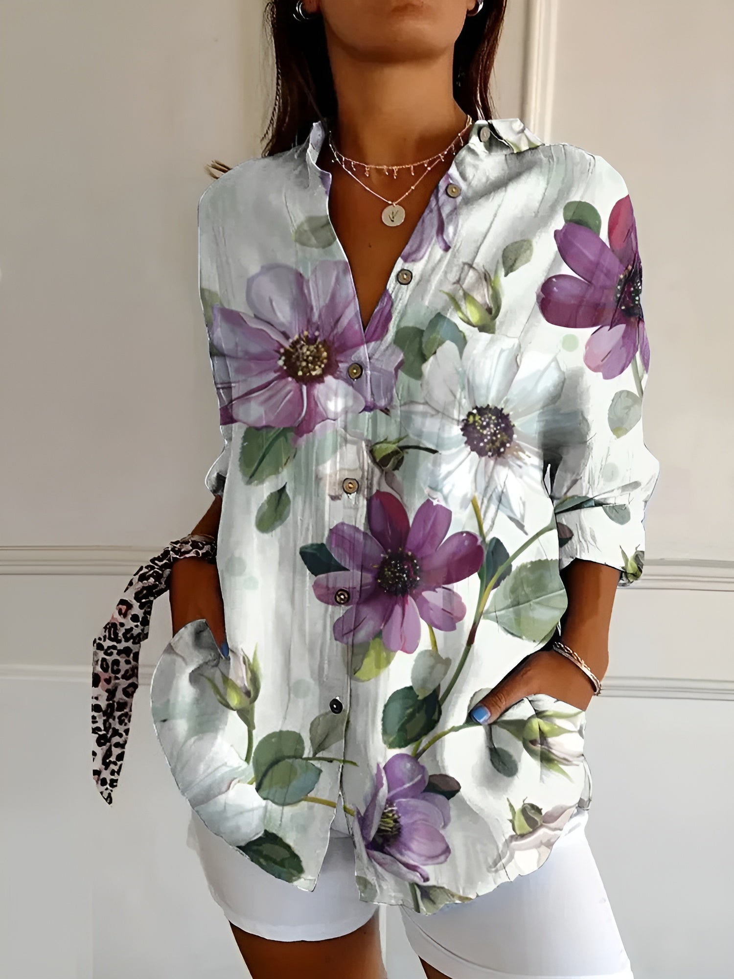 Button-up floral print shirt for women | Myrtille -8