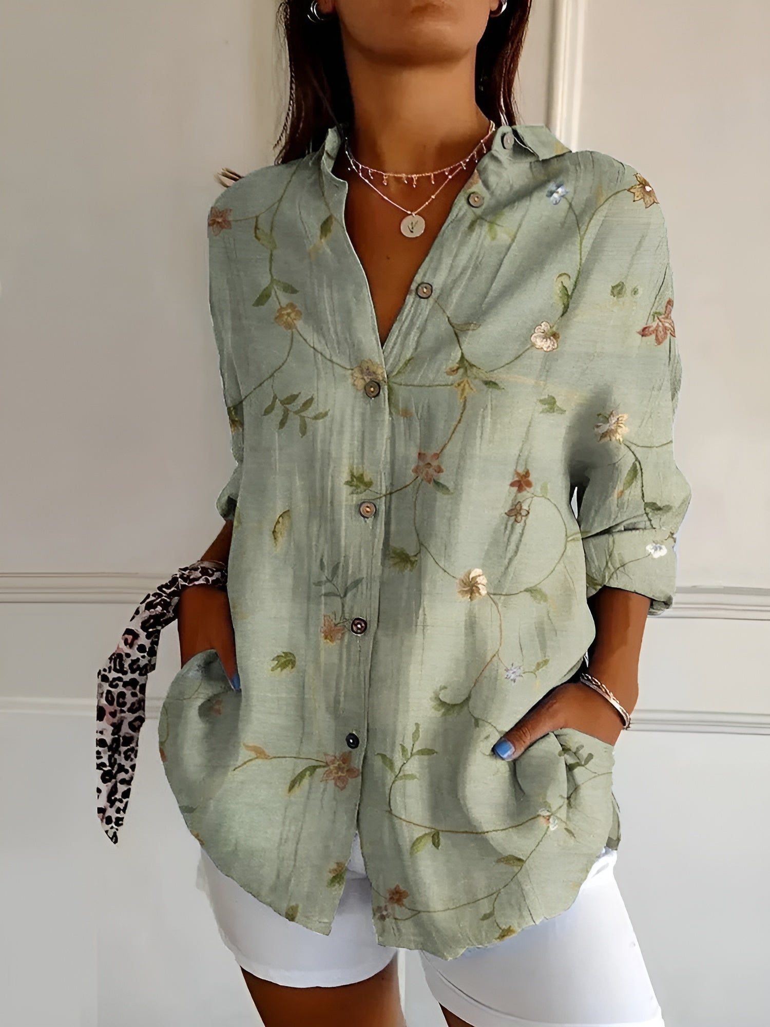 Button-up floral print shirt for women | Myrtille -2