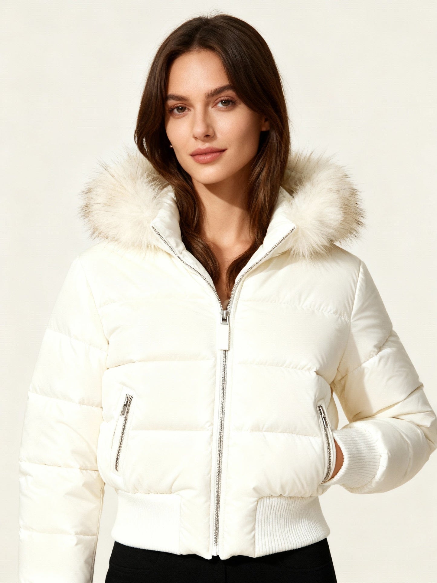 Quilted winter detachable hood jacket for women | Elowen -5
