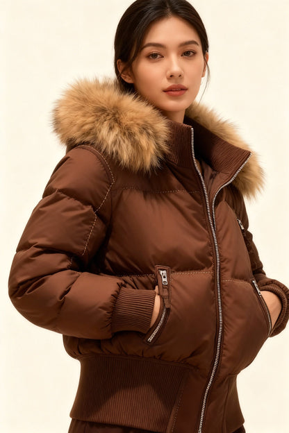 Quilted winter detachable hood jacket for women | Elowen -1