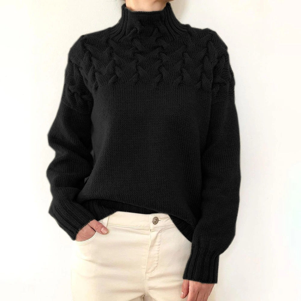 Sweater elegant knit cable-knit turtleneck for women | Ameliane -8